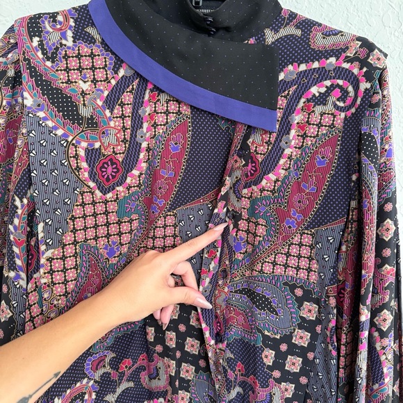 Vintage Escada Silk Paisley Print Blouse Sz L Bishop Sleeve 80s Retro Designer - Picture 6 of 9